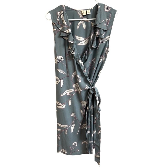 Roxy Rivello With You Sleeveless Floral Wrap Dress Women’s Size S Gray Ruffle - Picture 5 of 13